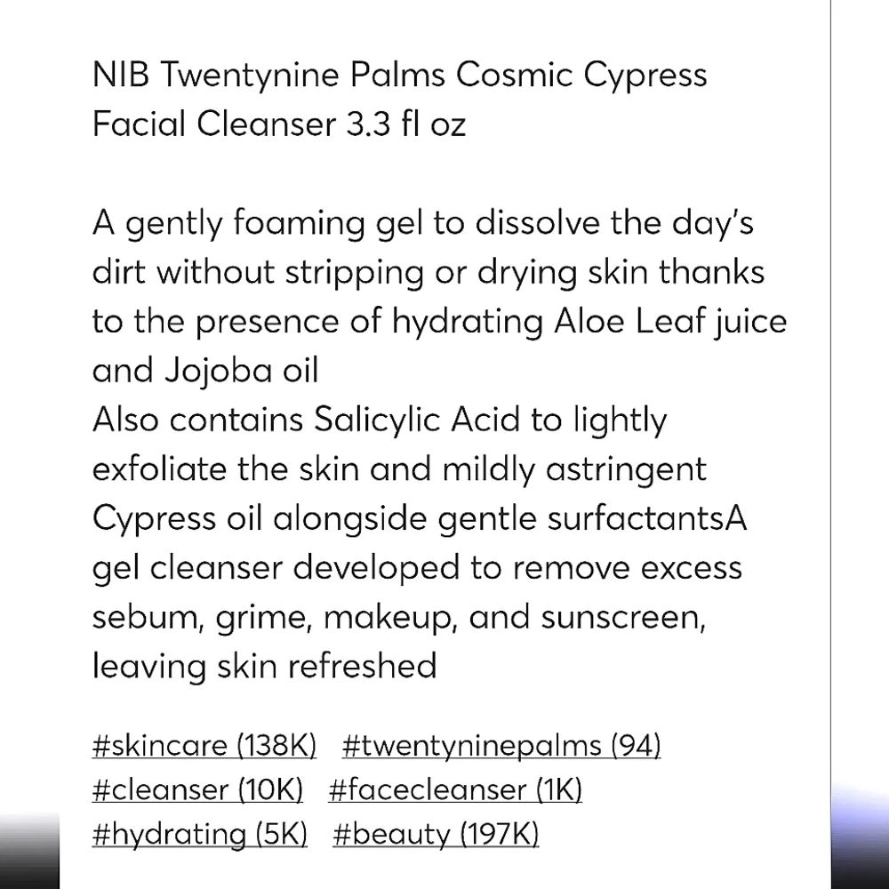 Cosmetic Cypress Facial Cleanser 3.3 fl oz By Twentynine Palms